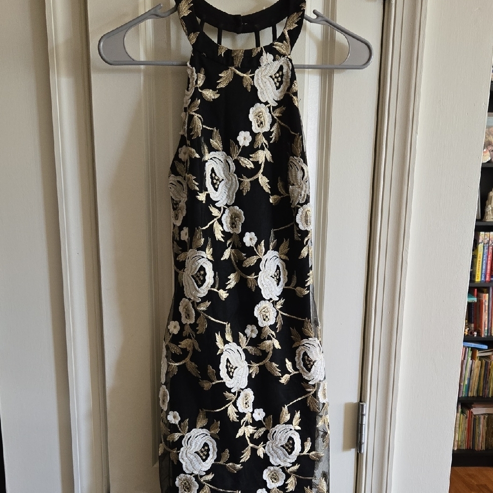 Gold and Black Sheath Dress with Halter Neckline